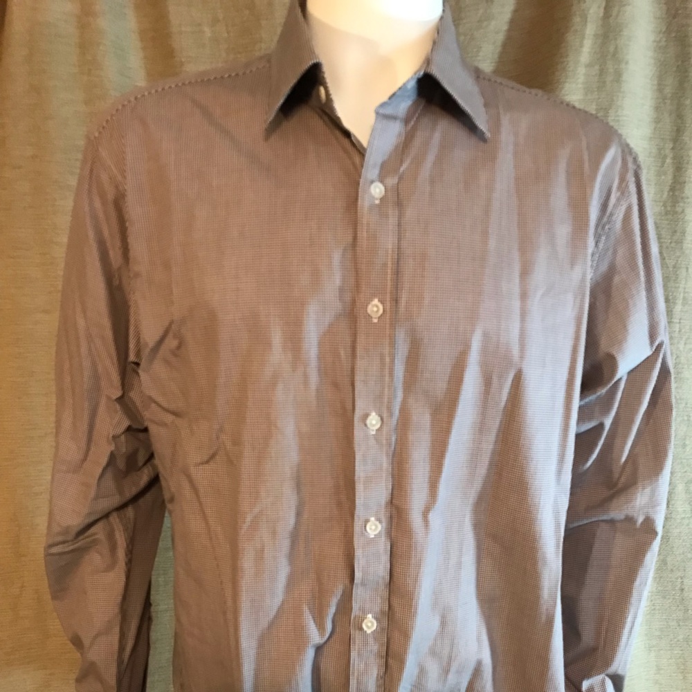 Vince Camuto Large Brown Micro-Check Shirt